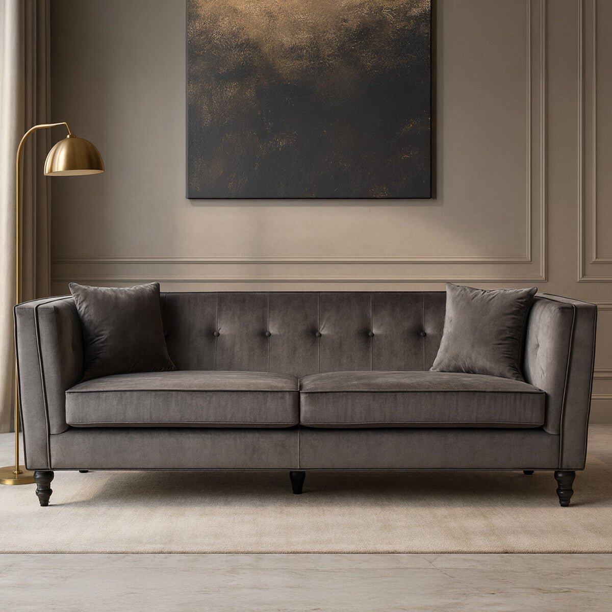 Ferris 3 Seat Grey Velvet Sofa - Bargainia.com - 