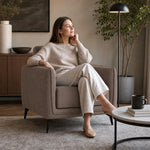 Brixton Dark Brown Linen Look Fabric Armchair, Modern Accent Chair with Solid Wood Frame and Black Steel Legs