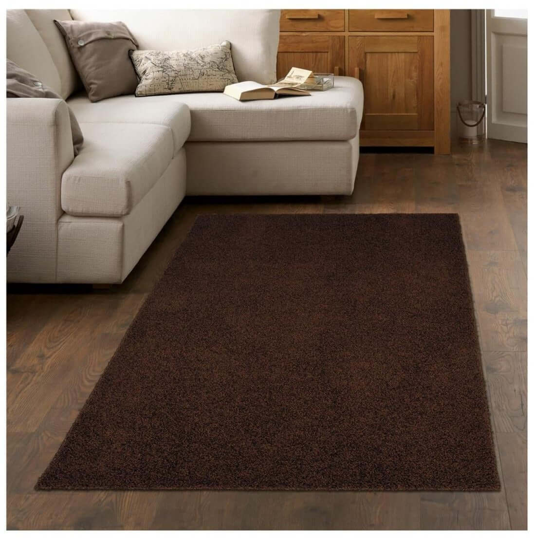 Fiji Chocolate Brown Washable Solid Shaggy Rug - Bargainia.com - 