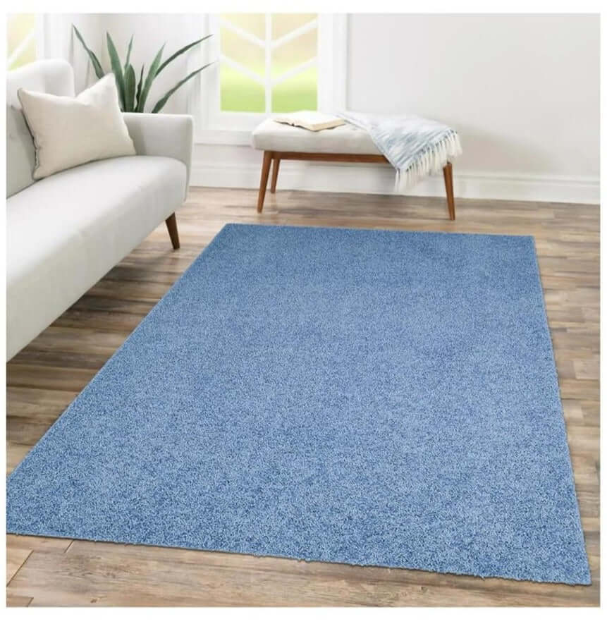Fiji Sky Blue Washable Solid Shaggy Rug - Bargainia.com - 5056584514858 - FIJ001011