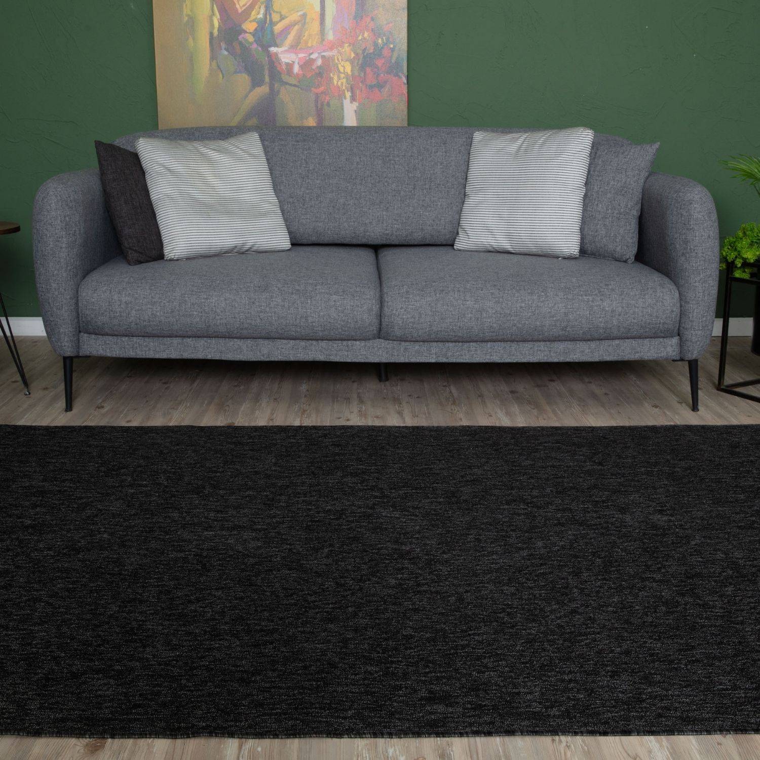 Flex Dark Grey Low Pile Solid Rug - Bargainia.com - 5056584504996 - 3354