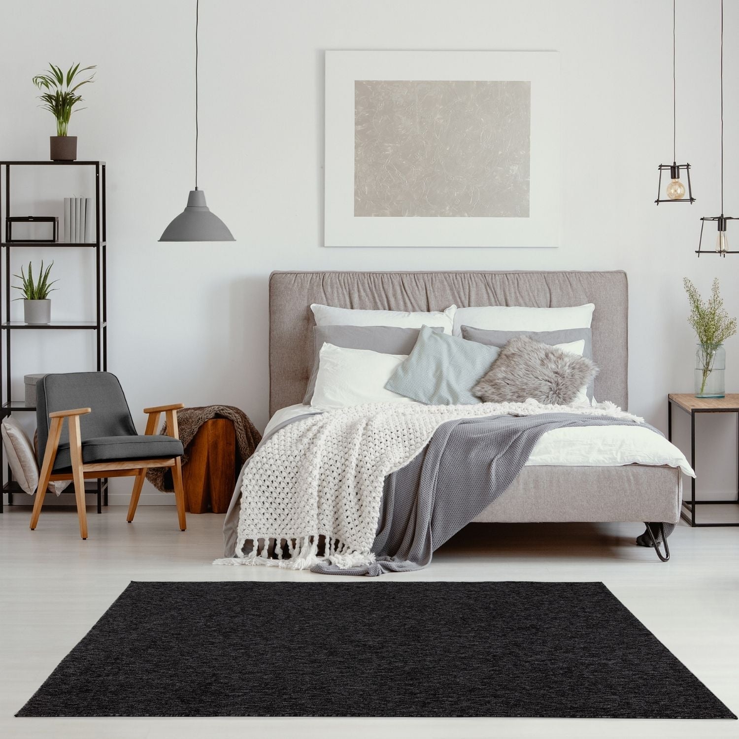 Flex Dark Grey Low Pile Solid Rug - Bargainia.com - 5056584505047 - 3355