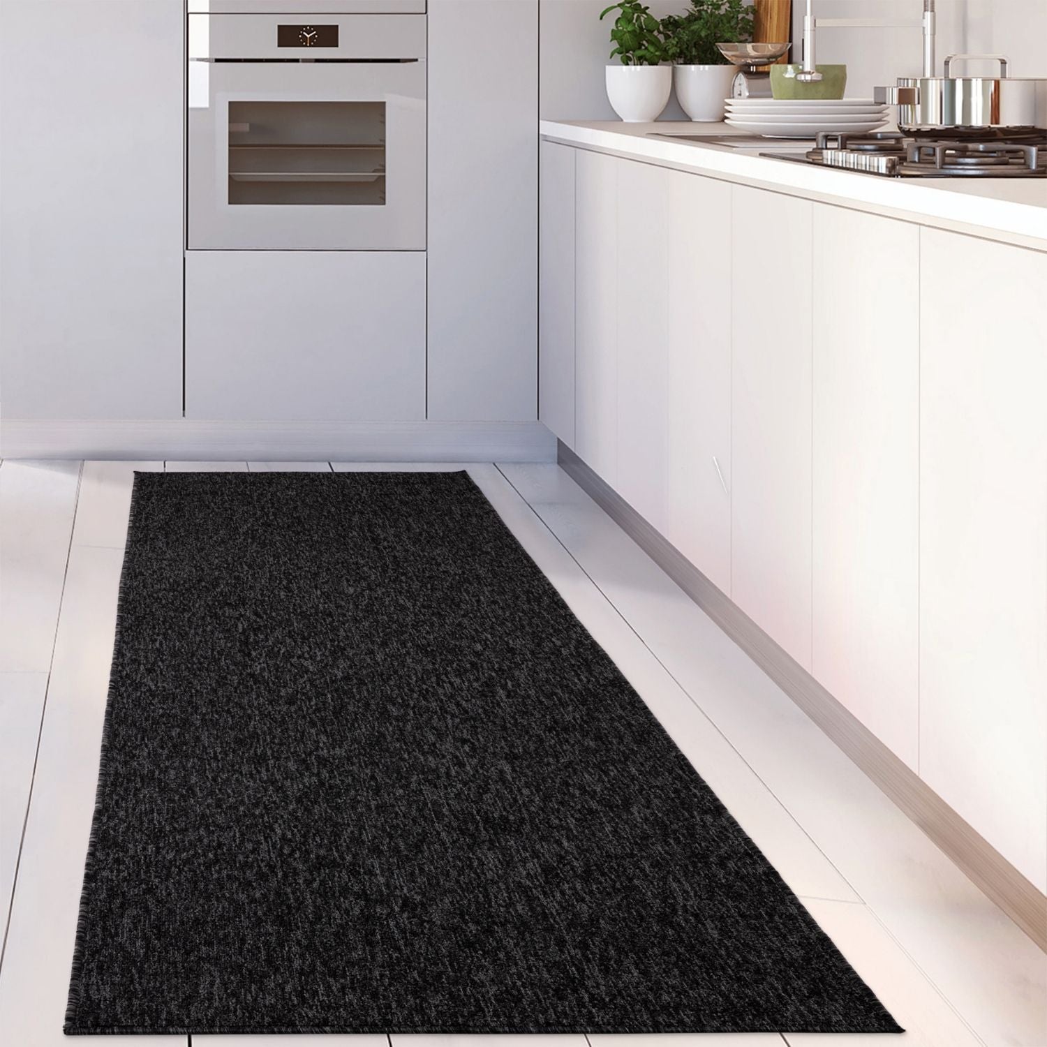Flex Dark Grey Low Pile Solid Rug - Bargainia.com - 5056584505092 - 3356