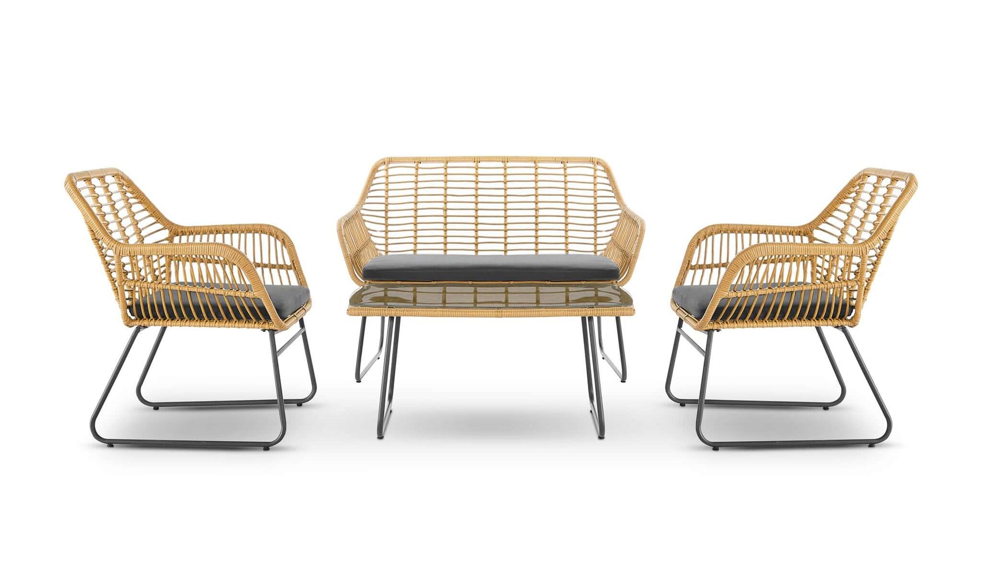 Florence Wicker PE Rattan Garden Outdoor Sofa, Table & Chairs 4 Piece Set Clearance