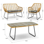 Florence Wicker PE Rattan Garden Outdoor Sofa, Table & Chairs 4 Piece Set - Bargainia.com - 