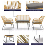 Florence Wicker PE Rattan Garden Outdoor Sofa, Table & Chairs 4 Piece Set - Bargainia.com - 