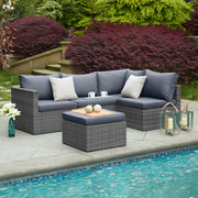 Forli 6 Seater Rattan Corner Sofa & Footstool Modular Garden Furniture Set With Rain Cover Clearance
