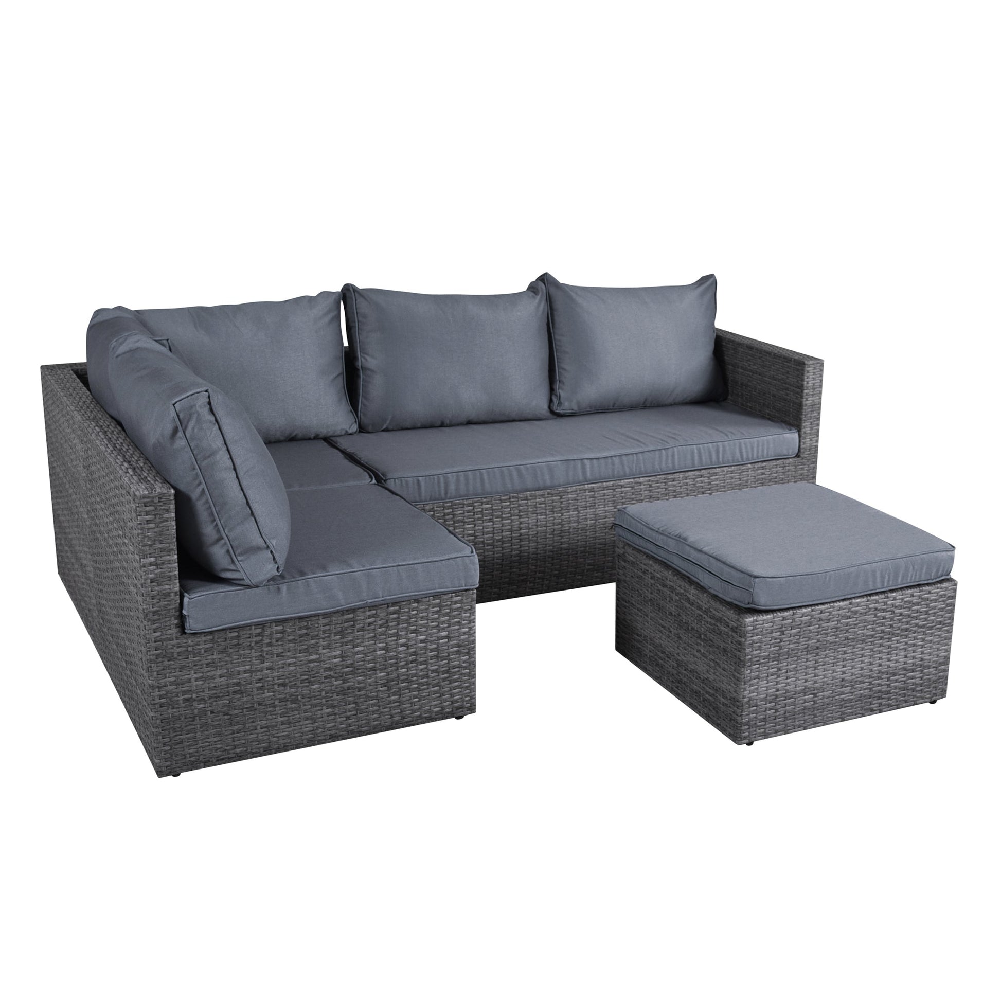 Forli 6 Seater Rattan Corner Sofa & Footstool Modular Garden Furniture Set With Rain Cover Clearance