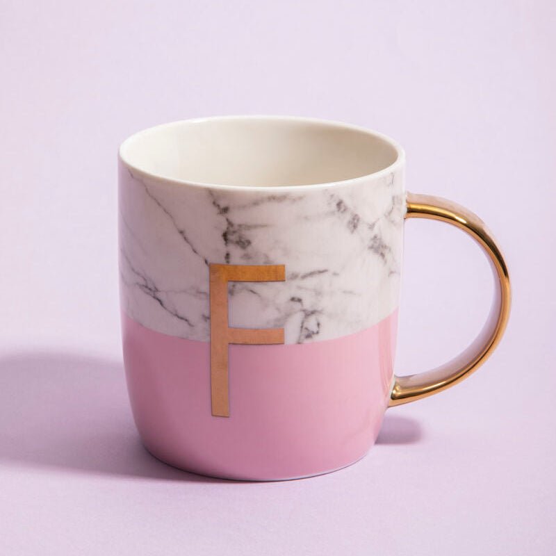 Frosted Deco Marble Effect and Pink Monogram Mug, F - Bargainia.com - 5018705470542
