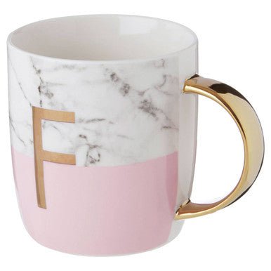 Frosted Deco Marble Effect and Pink Monogram Mug, F - Bargainia.com - 5018705470542