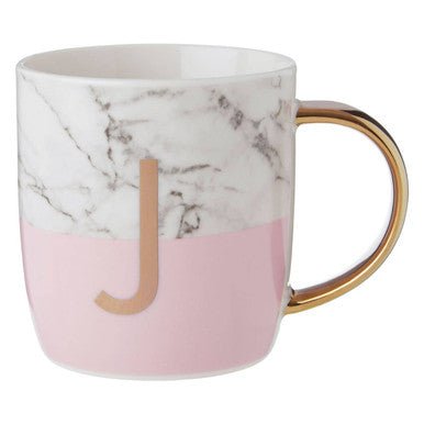 Frosted Deco Marble Effect and Pink Monogram Mug, J - Bargainia.com - 5018705470573
