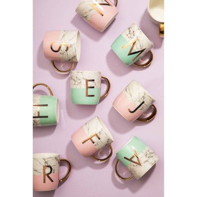 Frosted Deco Marble Effect and Pink Monogram Mug, J - Bargainia.com - 5018705470573