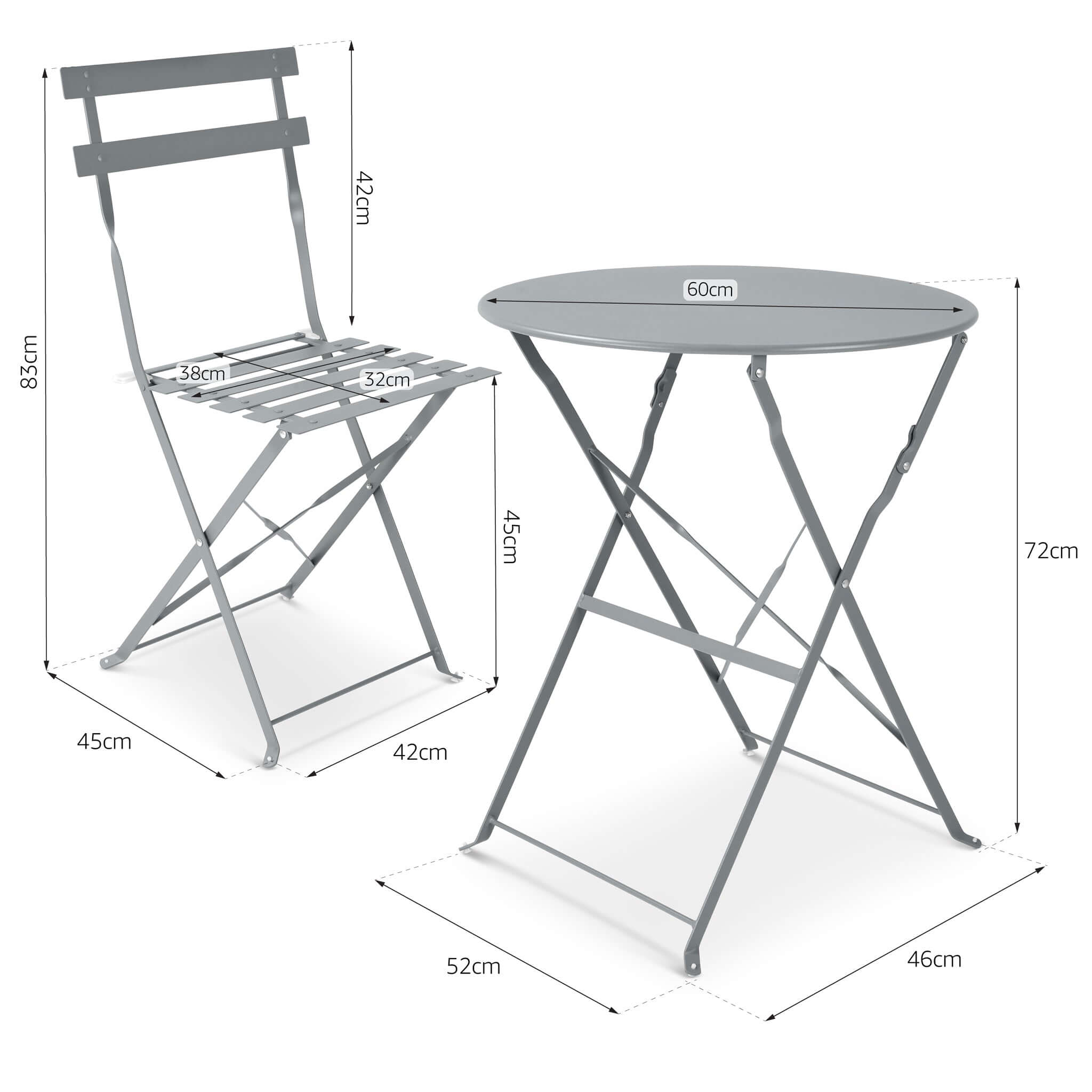 Garden Bistro Set Light Grey Metal 3 Pieces - Manarola Clearance