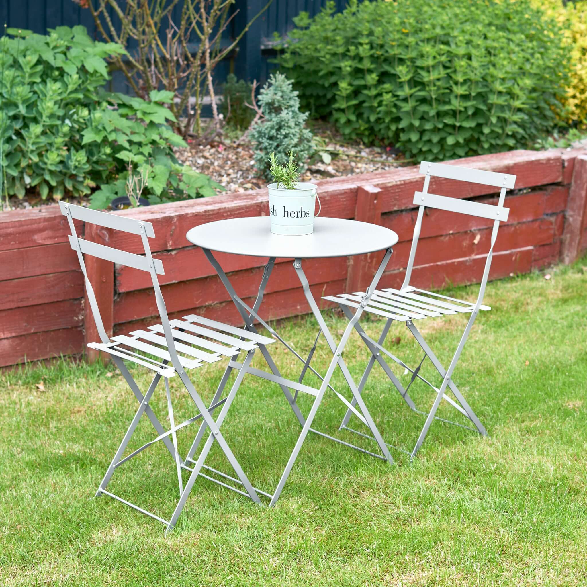 Garden Bistro Set Light Grey Metal 3 Pieces - Manarola - Bargainia.com - 