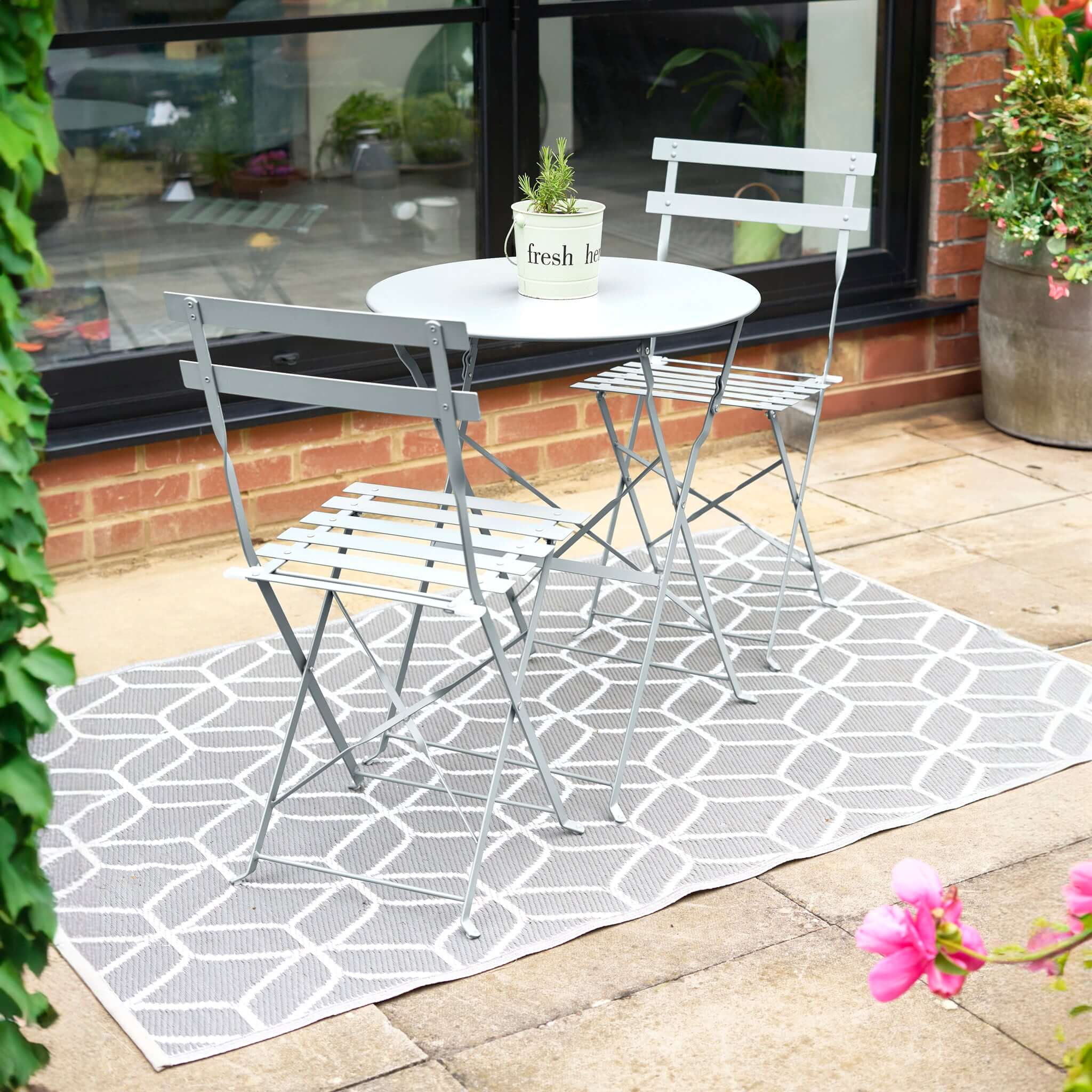 Garden Bistro Set Light Grey Metal 3 Pieces - Manarola Clearance
