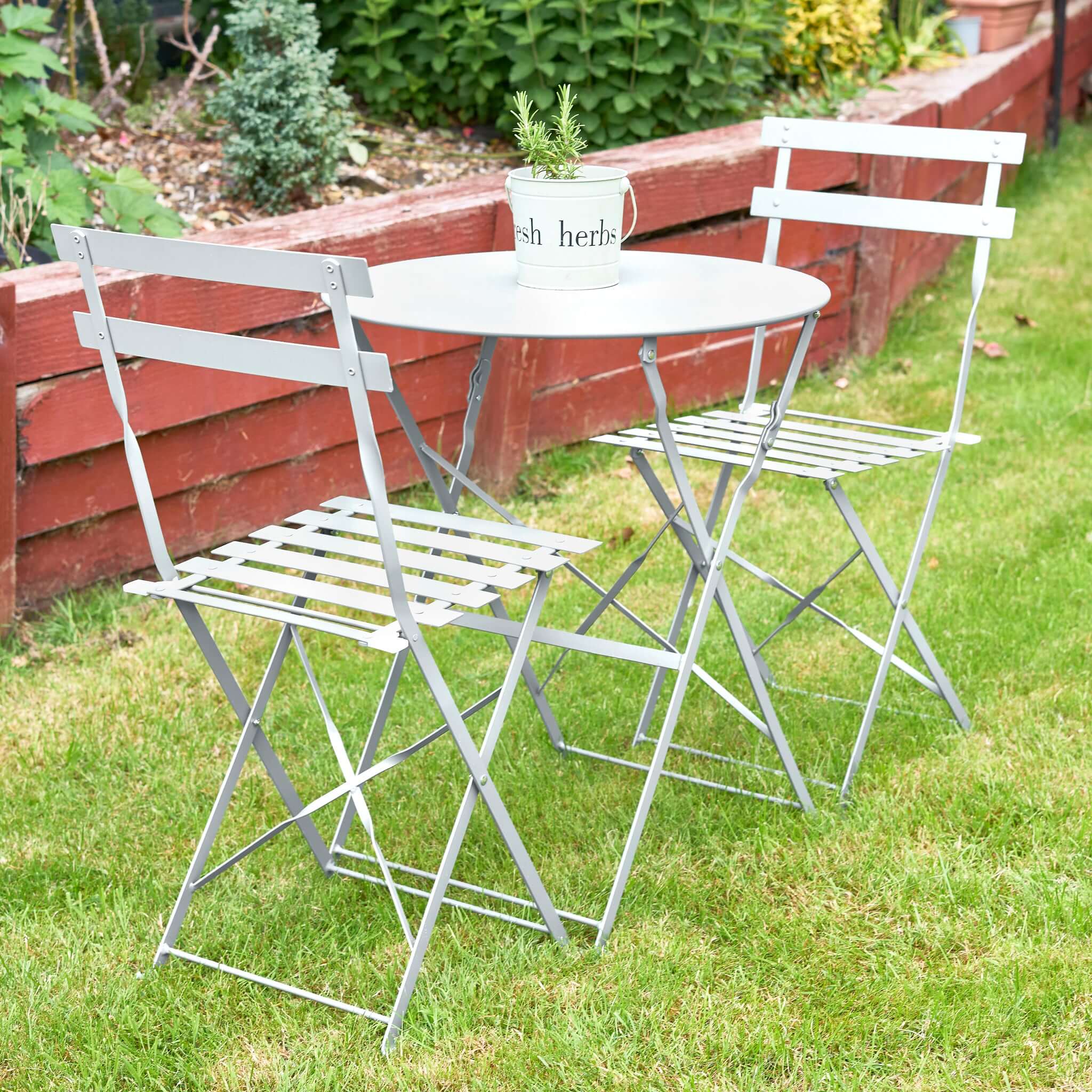 Garden Bistro Set Light Grey Metal 3 Pieces - Manarola Clearance