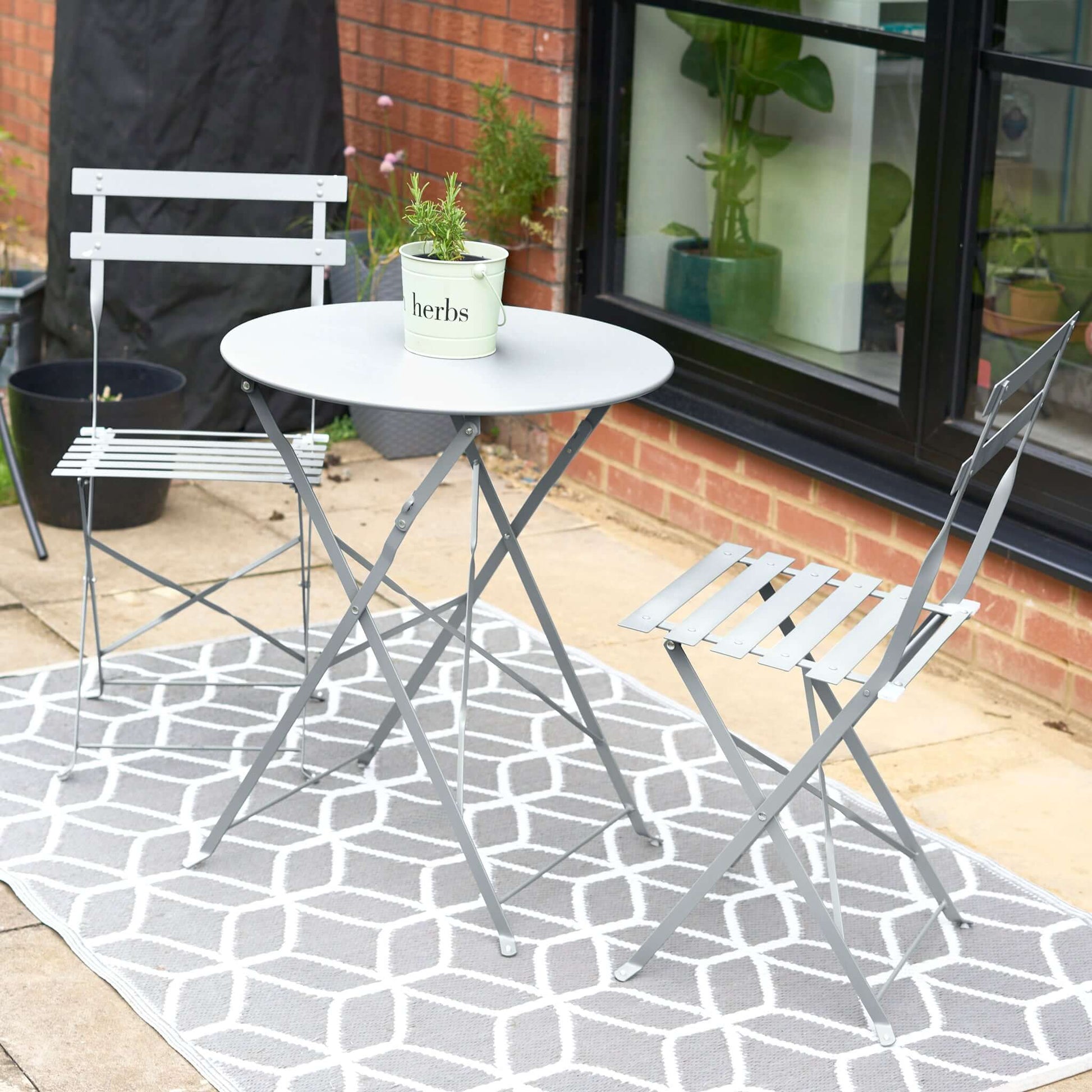 Garden Bistro Set Light Grey Metal 3 Pieces - Manarola Clearance Grey