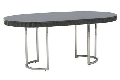 Genoa Grey Gloss Finish Oval Dining Table - Bargainia.com - 5018705952819