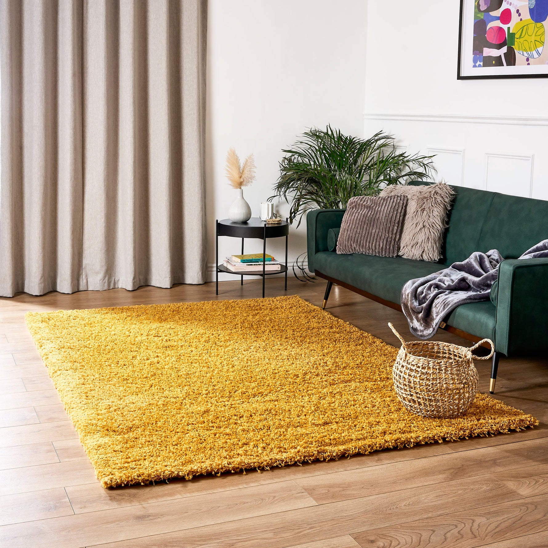 Golden Ochre Thick Shaggy Rug - California - Bargainia.com - 