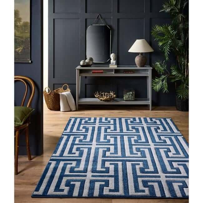 Greek Key Rug Geometric Design - Bargainia.com - 5056584576450 - GREEKK_NAVGRY_080X150
