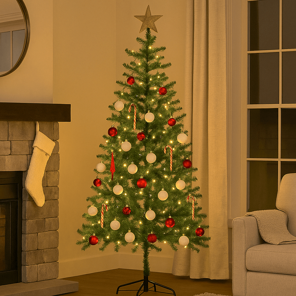 Green Artificial Fir Christmas Tree With Metal Stand - 7FT - Bargainia.com - 5056150253310 - 25331