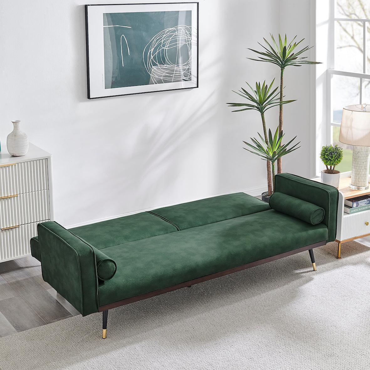 Green Sofa Bed 3 Seater Faux Suede Click Clack - Jenna Bargainia