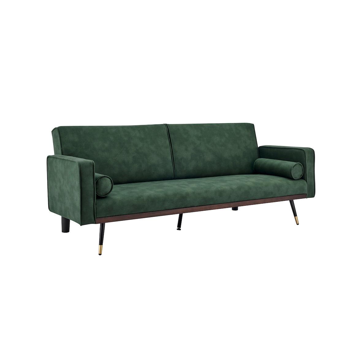 Green Sofa Bed 3 Seater Faux Suede Click Clack - Jenna Bargainia