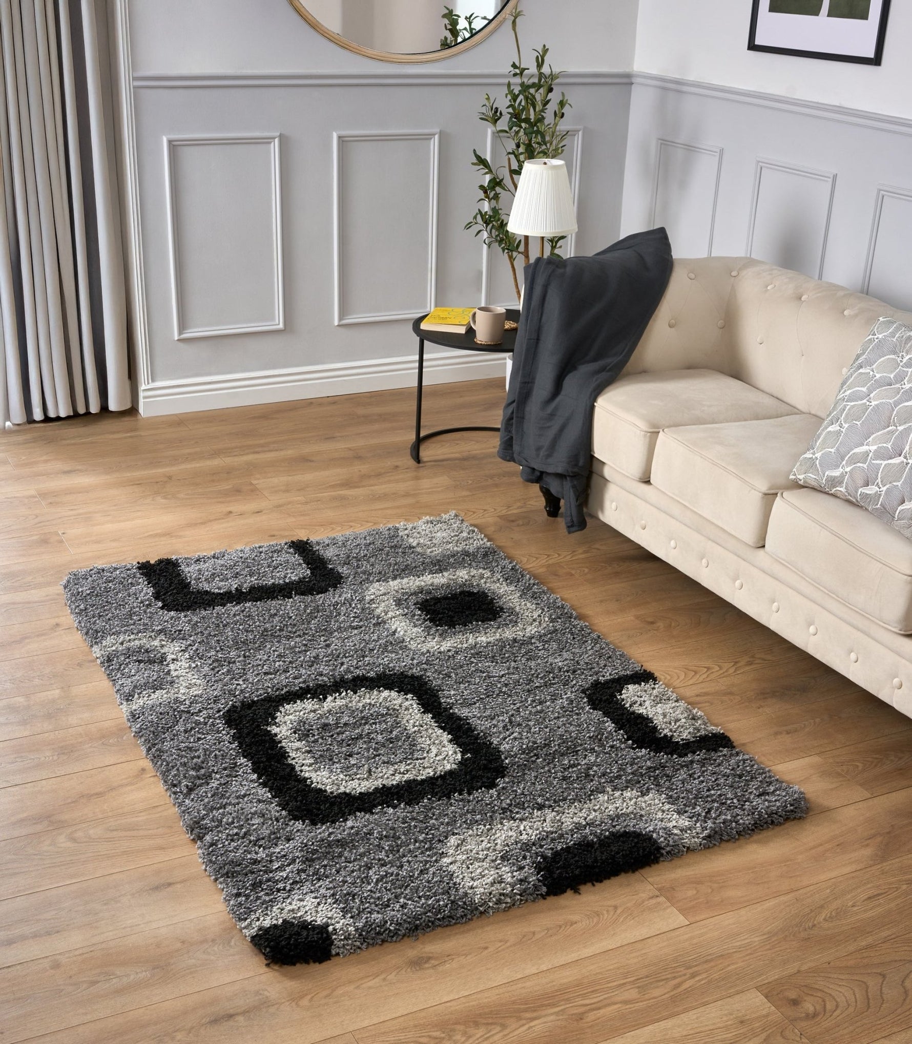 Grey Boxed Thick Shaggy Rug - California - Bargainia.com - 