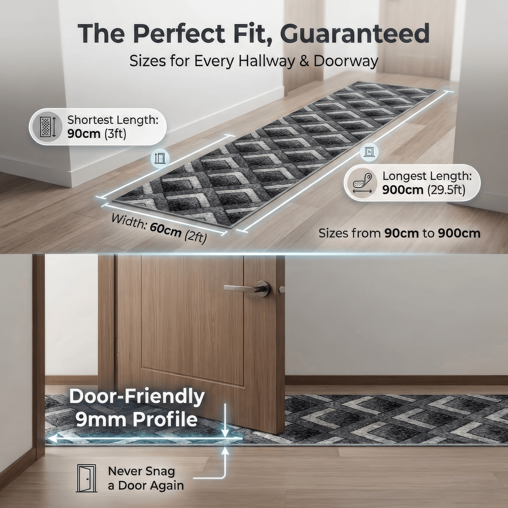 Grey Chevron Runner Rug | Hessian Backed Flexible Stair & Hallway Carpet Runner - Bargainia.com - 