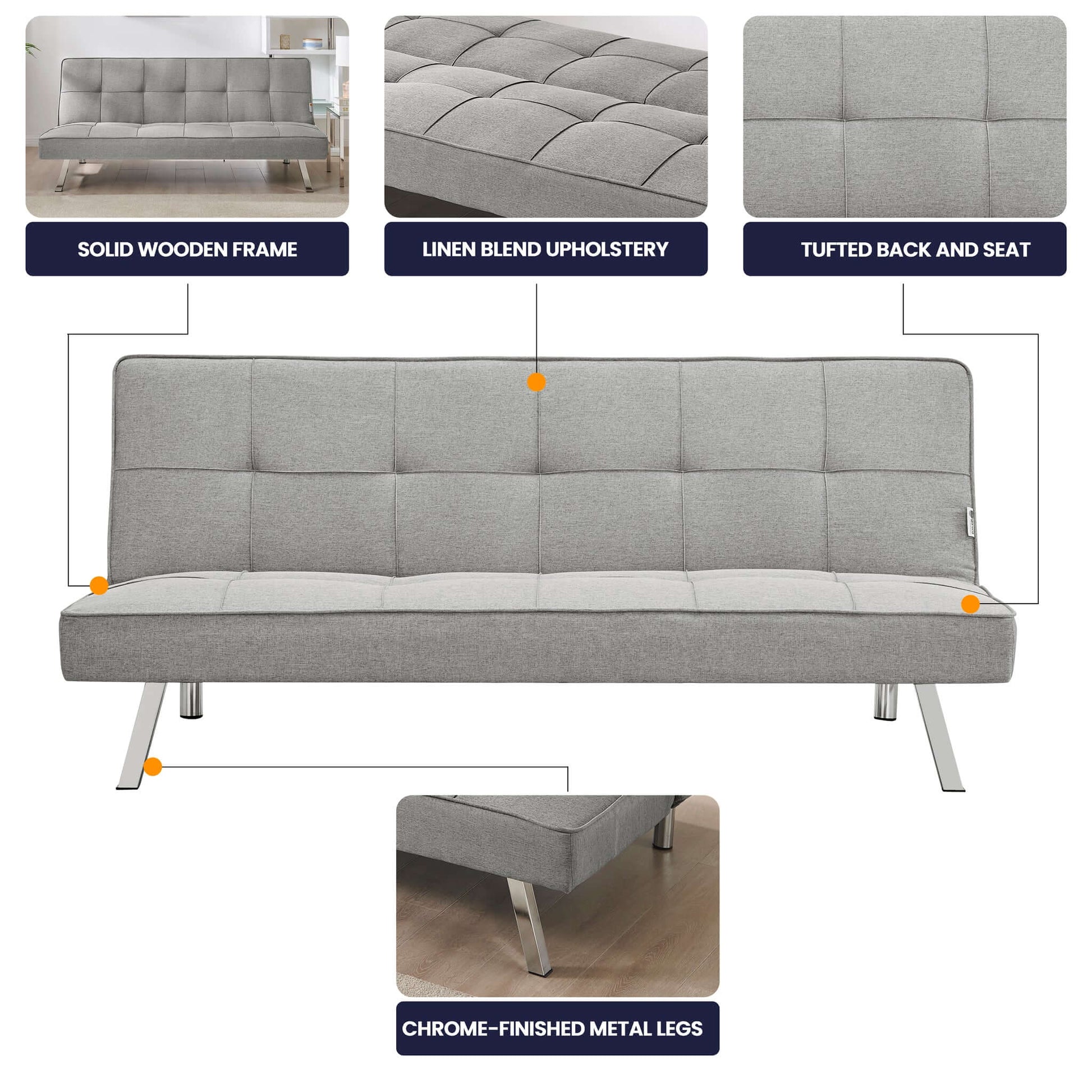 Grey Click Clack 3 Seater Sofa Bed - Britney Bargainia
