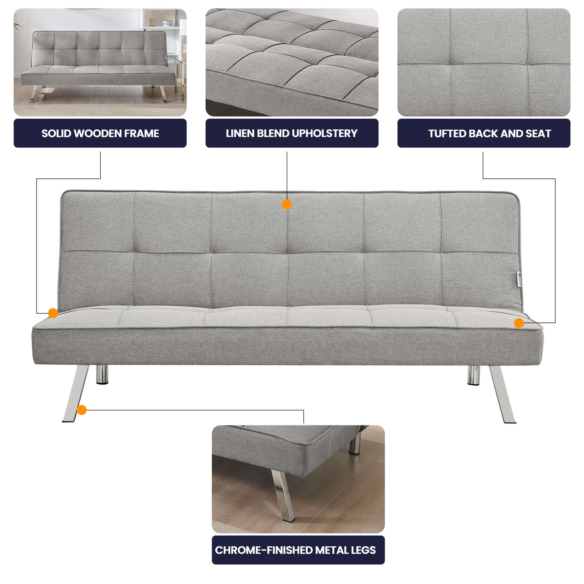 Grey Click Clack 3 Seater Sofa Bed - Britney Bargainia