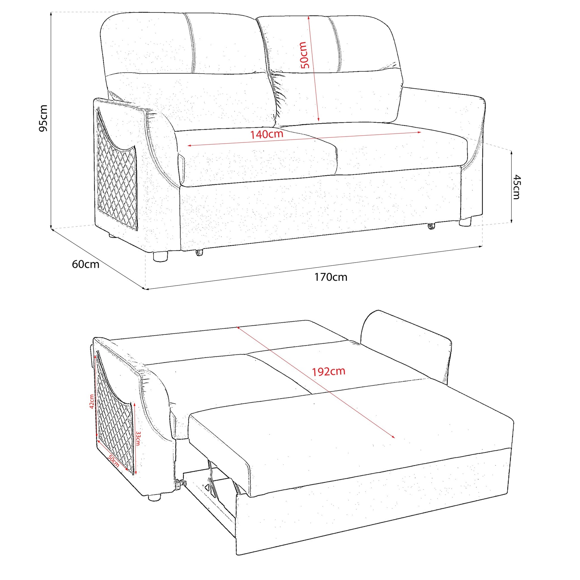 Grey Faux Suede Sofa Bed Pull Out Two Seater - Rhona Bargainia