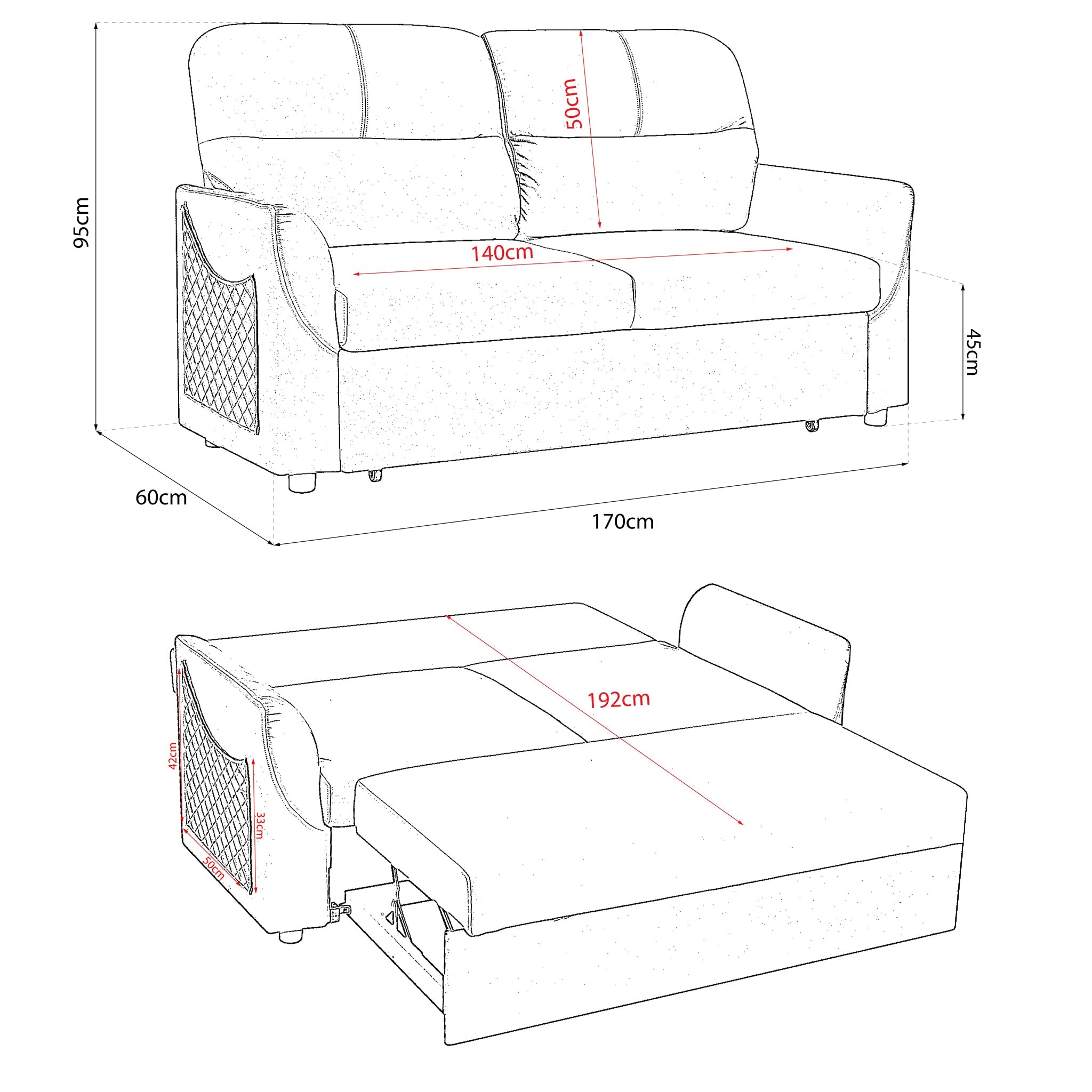 Grey Faux Suede Sofa Bed Pull Out Two Seater - Rhona Bargainia