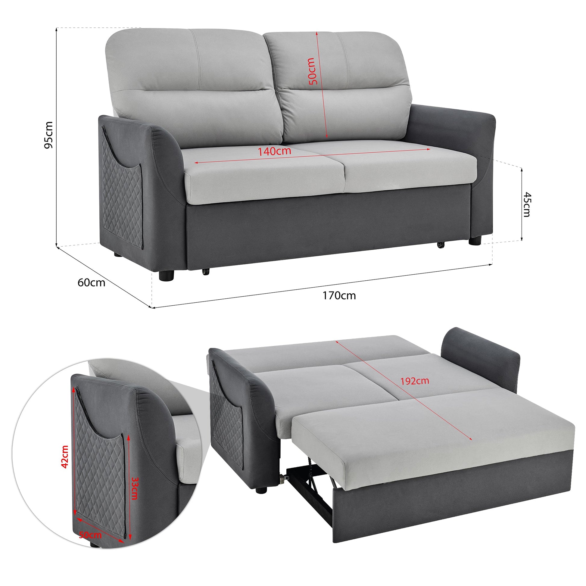 Grey Faux Suede Sofa Bed Pull Out Two Seater - Rhona Bargainia