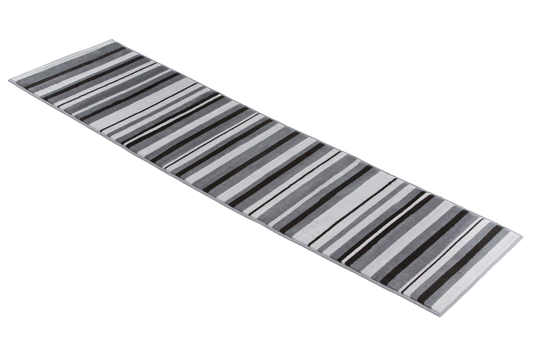 Grey Lines Striped Runner Rug | Hessian Backed Flexible Stair & Hallway Carpet Runner - Bargainia.com - 