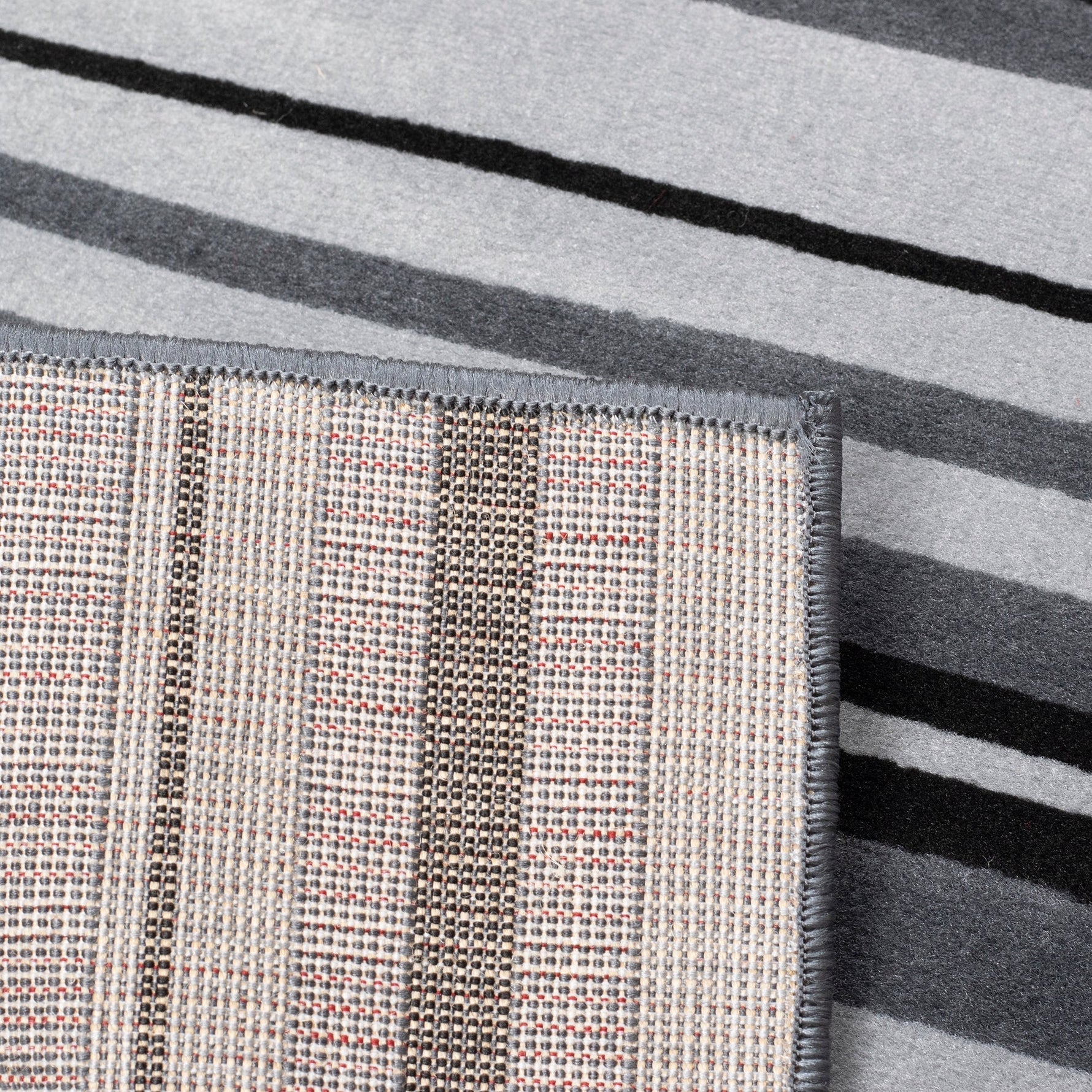 Grey Lines Striped Runner Rug | Hessian Backed Flexible Stair & Hallway Carpet Runner - Bargainia.com - 