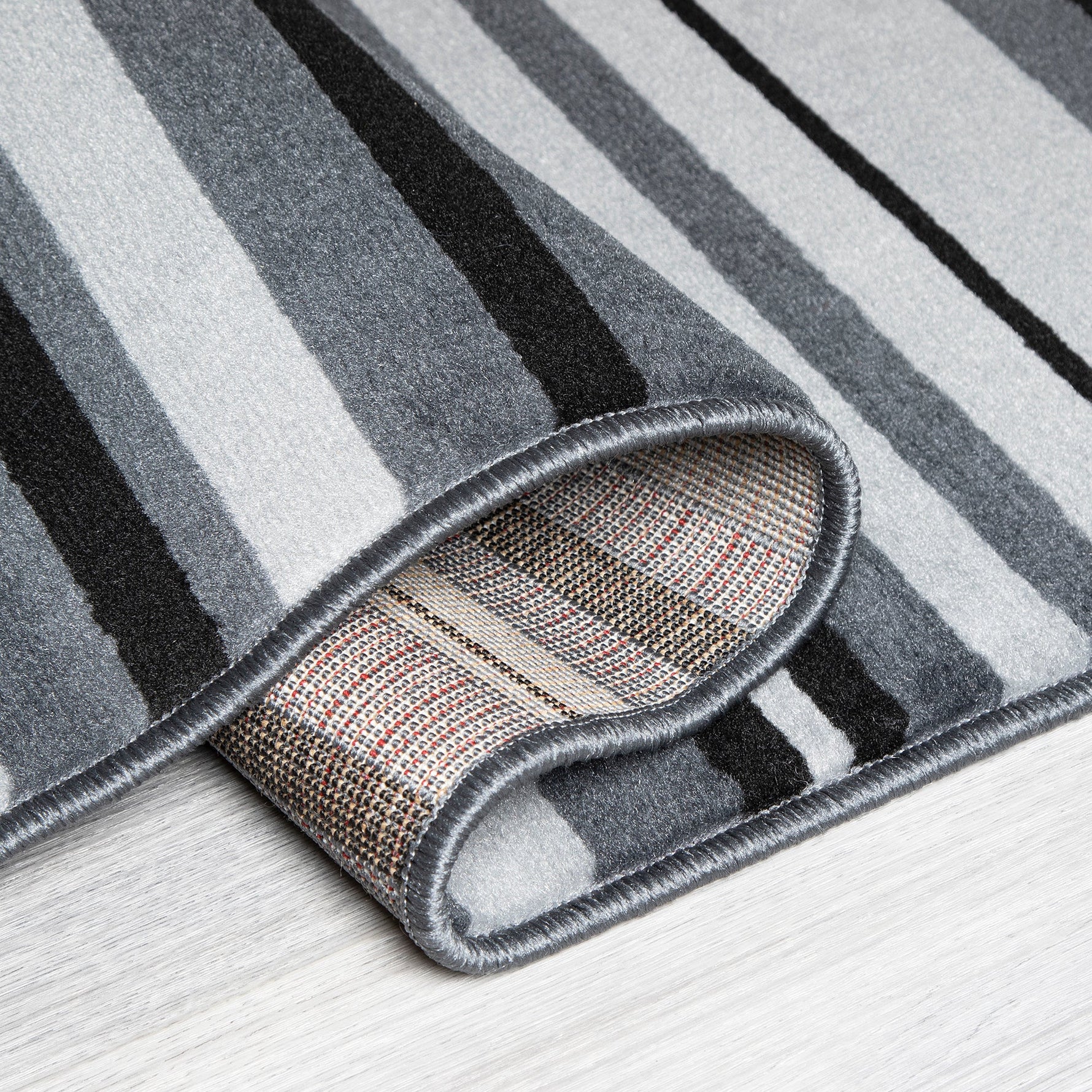 Grey Lines Striped Runner Rug | Hessian Backed Flexible Stair & Hallway Carpet Runner - Bargainia.com - 