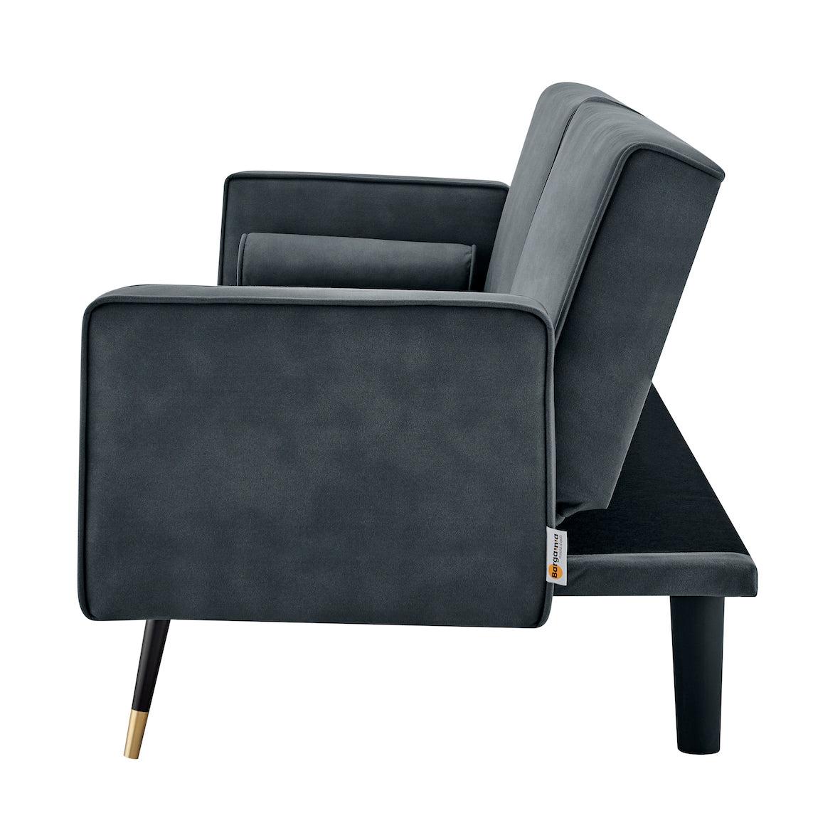 Grey Sofa Bed 3 Seater Faux Suede Click Clack - Jenna Bargainia