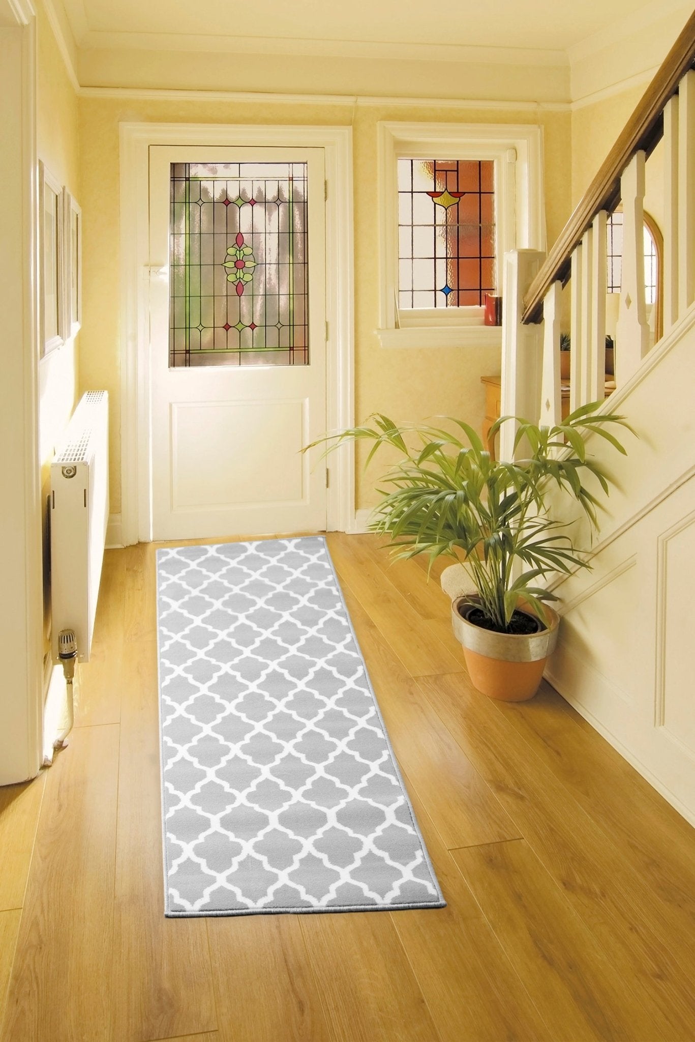 Grey Trellis Runner Rug | Hessian Backed Flexible Stair & Hallway Carpet Runner - Bargainia.com - 