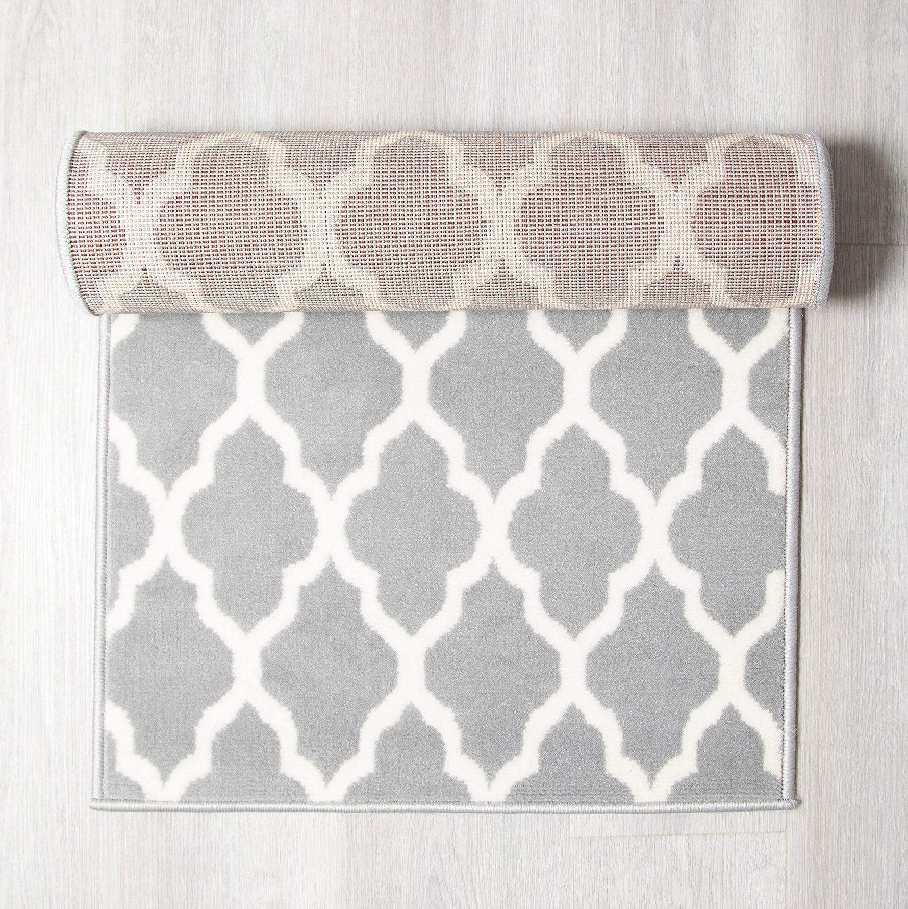 Grey Trellis Runner Rug | Hessian Backed Flexible Stair & Hallway Carpet Runner - Bargainia.com - 