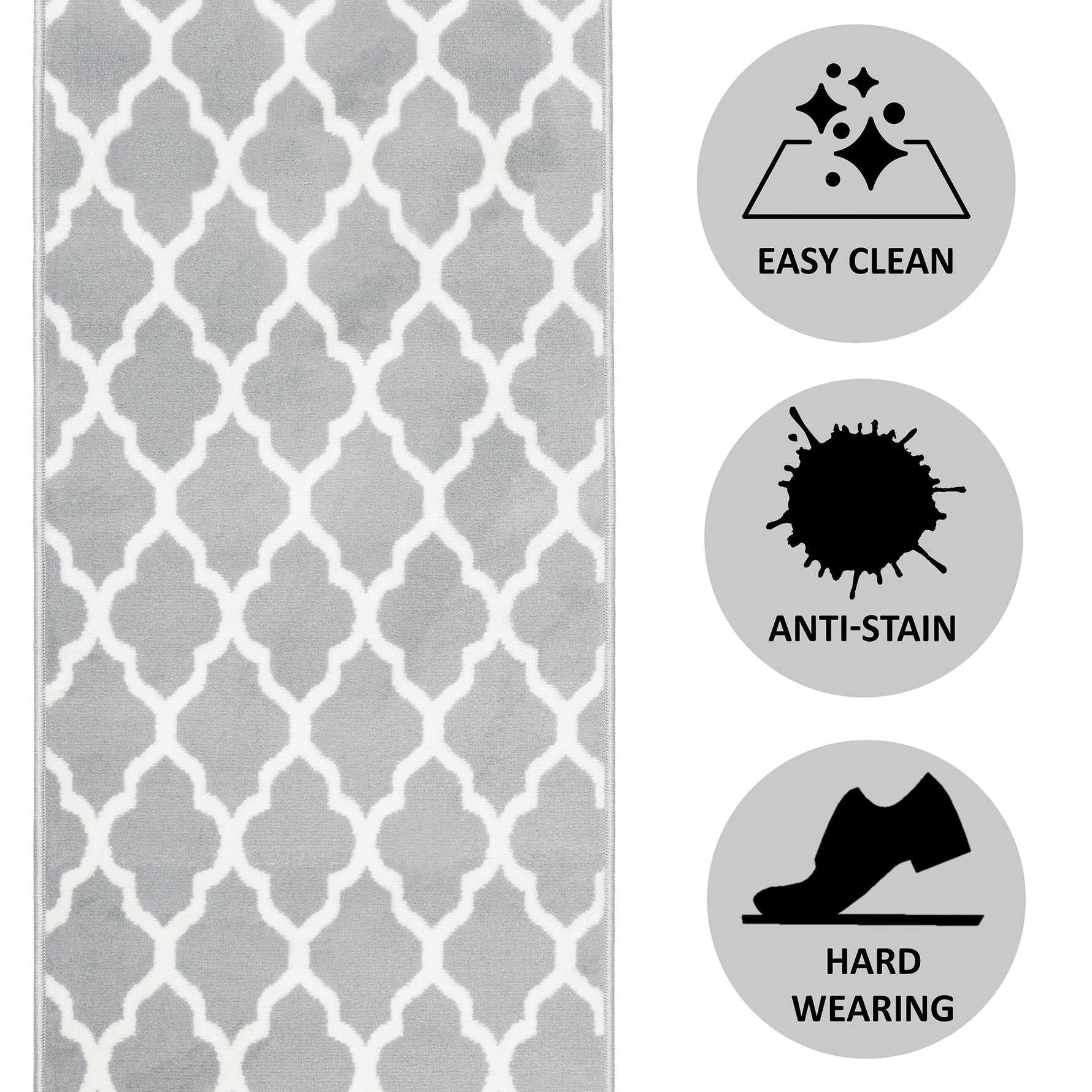 Grey Trellis Runner Rug | Hessian Backed Flexible Stair & Hallway Carpet Runner - Bargainia.com - 