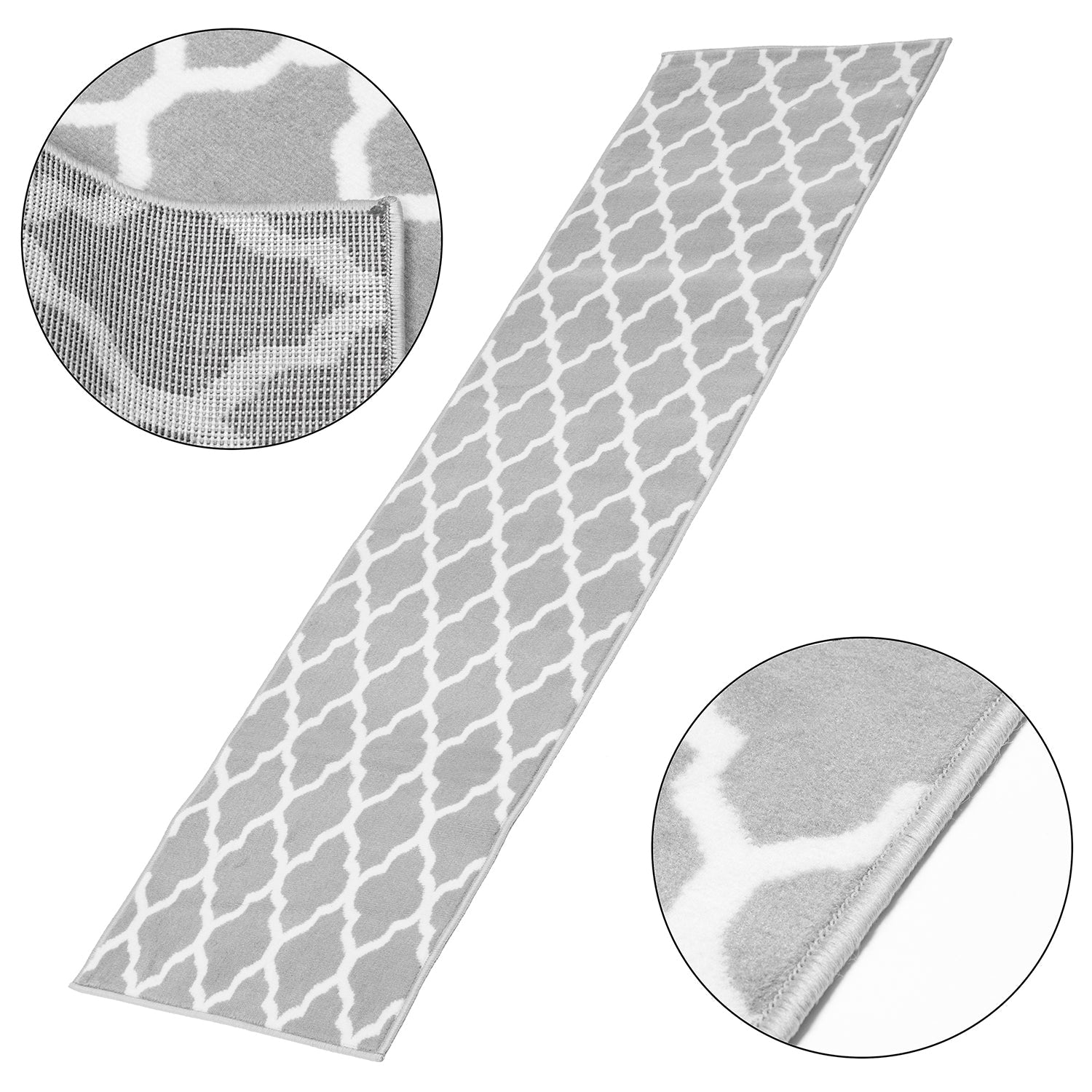 Grey Trellis Runner Rug | Hessian Backed Flexible Stair & Hallway Carpet Runner - Bargainia.com - 