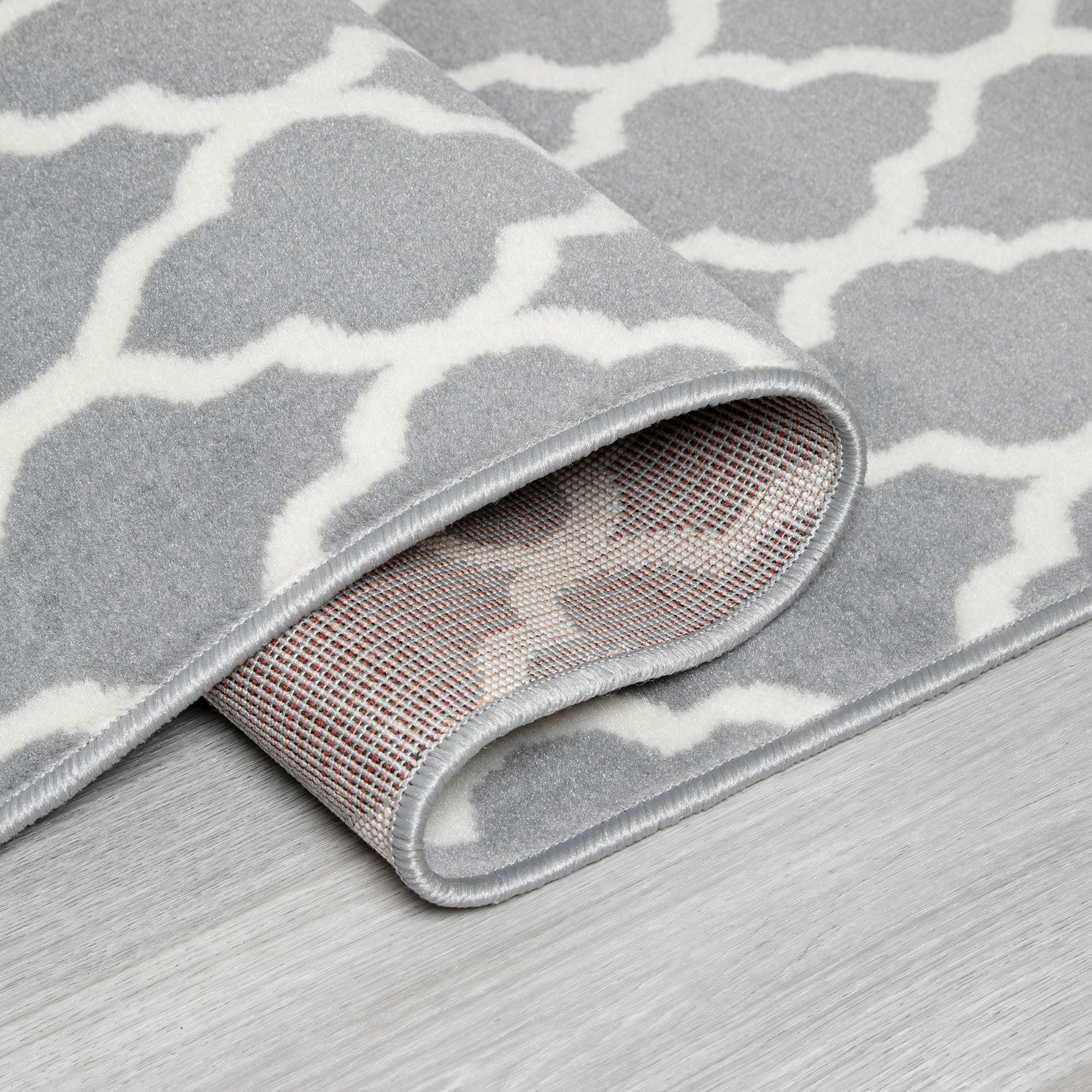 Grey Trellis Runner Rug | Hessian Backed Flexible Stair & Hallway Carpet Runner - Bargainia.com - 