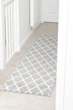 Grey Trellis Runner Rug | Hessian Backed Flexible Stair & Hallway Carpet Runner - Bargainia.com - 