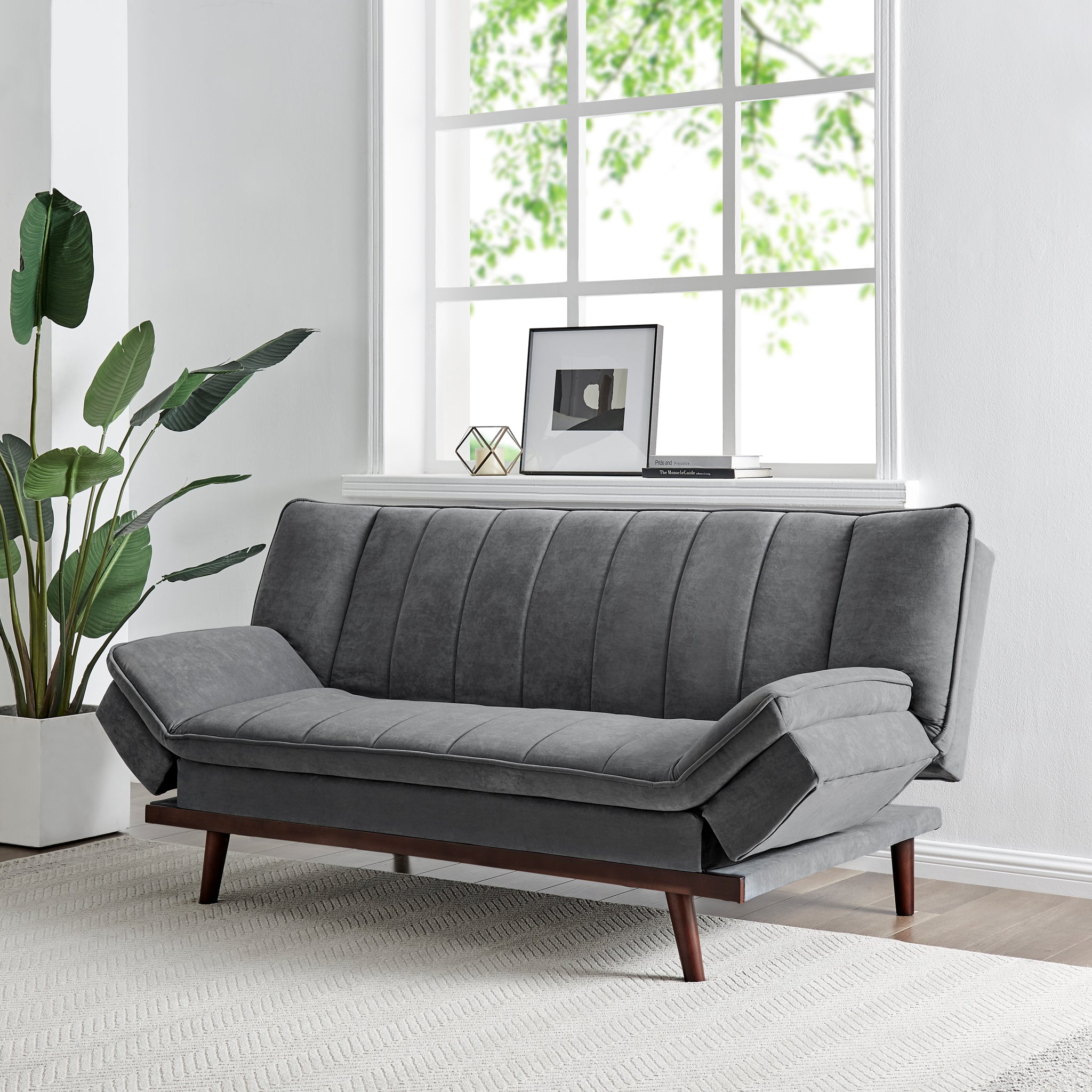 Grey Velvet 3 Seater Sofa Bed - Mondaine - Bargainia.com - 