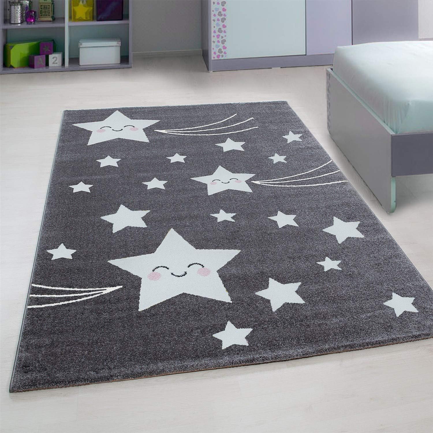 Grey & White Stars Rug - Kids Rugs Rug Masters