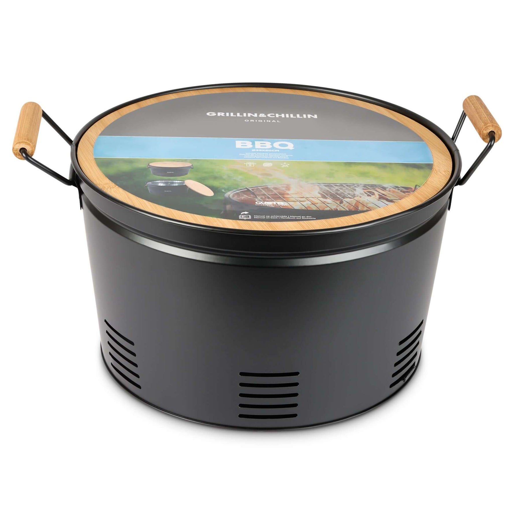 Gusta Portable BBQ Round Compact Barbecue Black 35cm - Bargainia.com - 