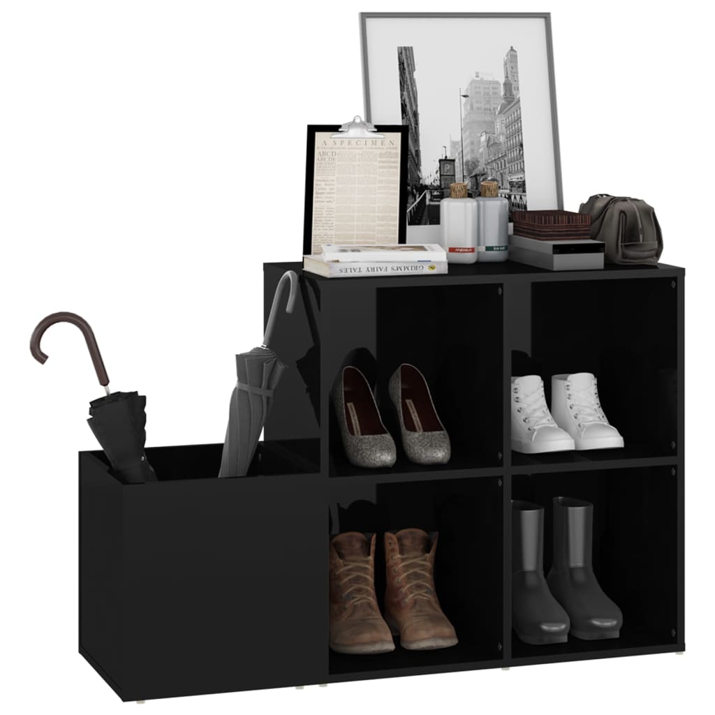 Hall Shoe Cabinet High Gloss Black 105x35.5x70 cm Engineered Wood - Bargainia.com - 