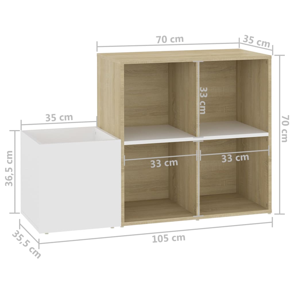 Hall Shoe Cabinet White and Sonoma Oak 105x35.5x70 cm Engineered Wood - Bargainia.com - 