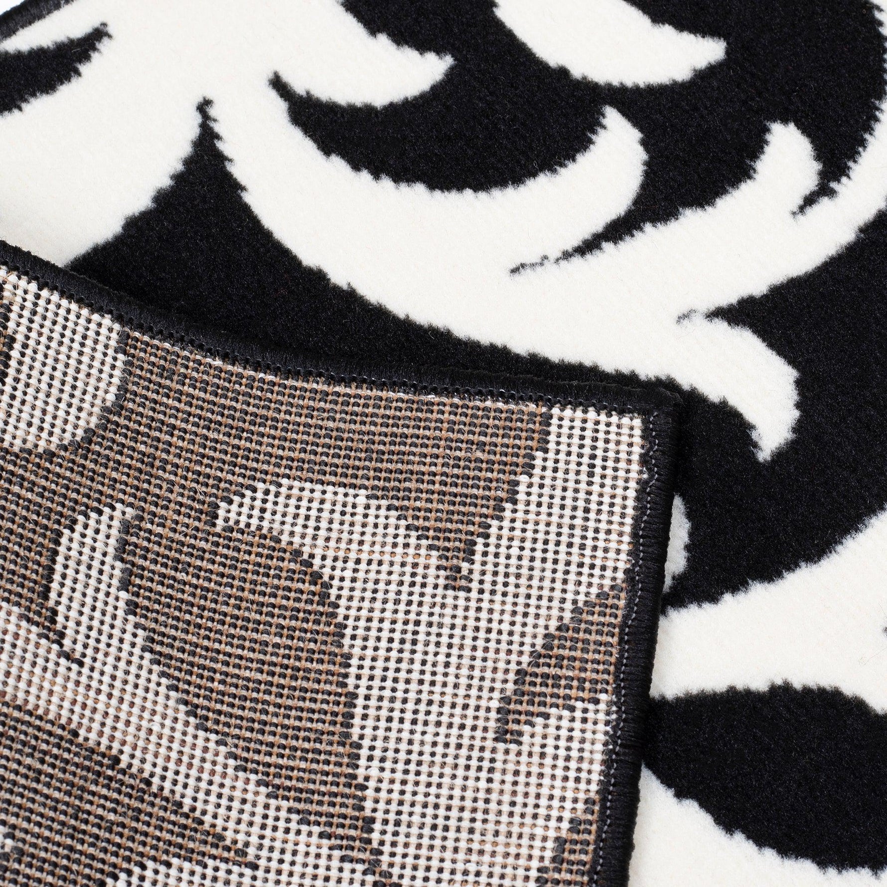 Hard Wearing Hessian Backed Stair Runner Kitchen Mat - Texas Black & White Filigree - Bargainia.com - 